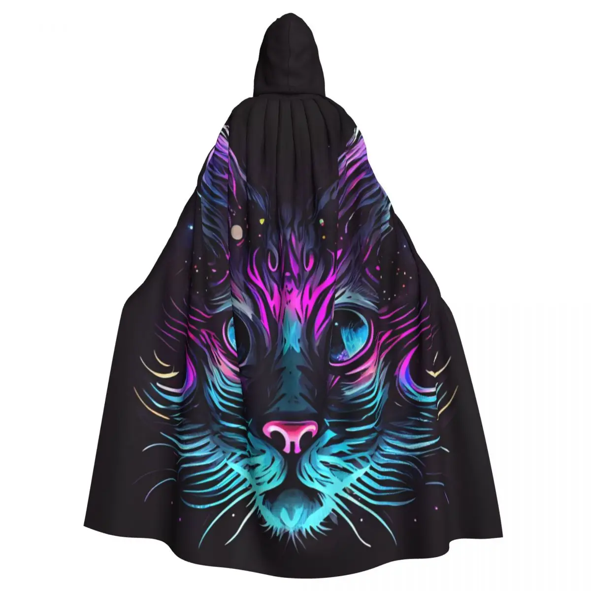 

Cosmic Neon Cat Long Hooded Cloak Witch Medieval Costume Cosplay Cape HalloweenCoat Adult Unisex