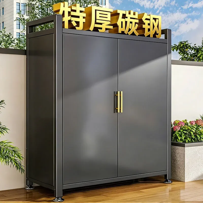 Household Outdoor Storage Cabinet Integrated Wall Mount Waterproof Sunproof Multi Layer Steel Balcony Shelf Unit