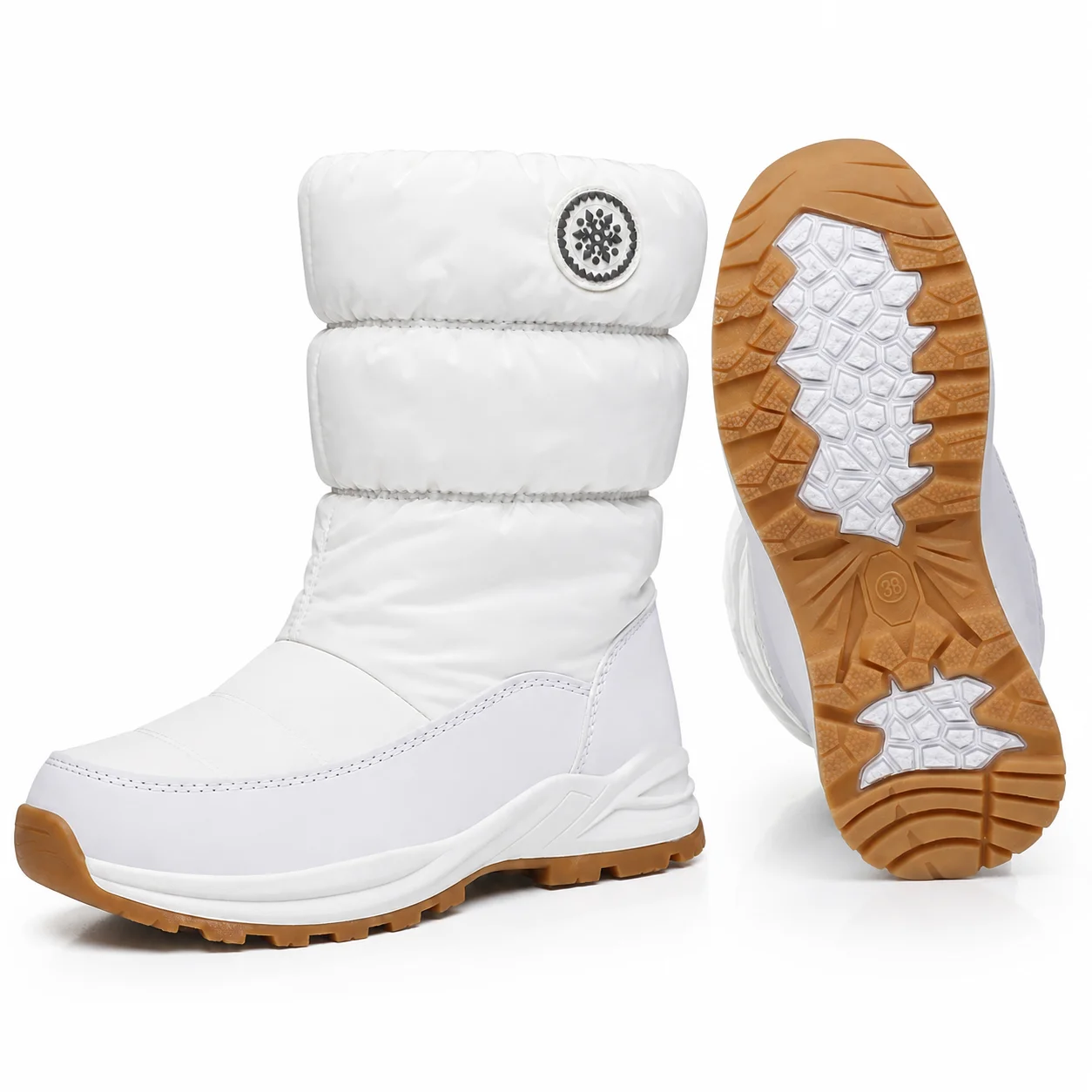 Women Winter Snow Boots Water-Resistant Warm Fur Lined Anti-Slip Mid-Calf Zipper Outdoor Walking Shoes Christmas New Year Gift