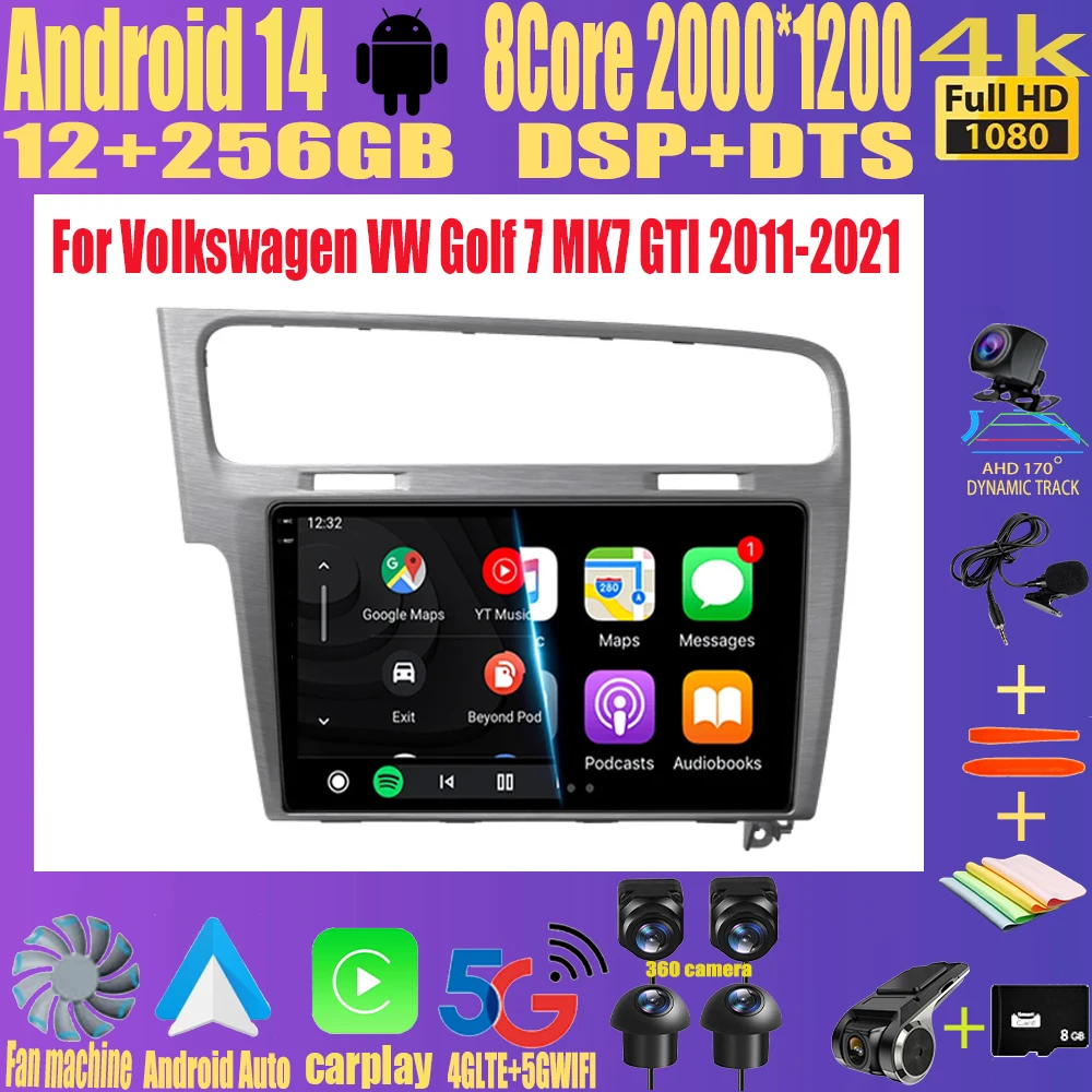 

Автомобильный радиоприемник Android 14 для Volkswagen VW Golf 7 MK7 GTI 2011-2021 Carplay HD Мультимедийный авто Qualcomm GPS Стерео Видеоплеер 2din