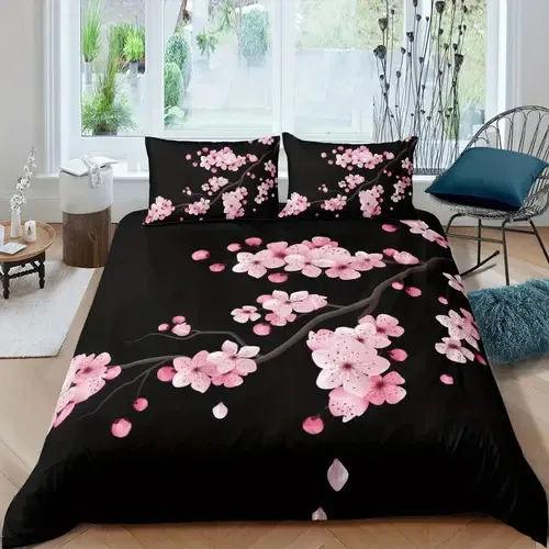 غطاء لحاف Cherny Blossoms غطاء لحاف بخلفية أزهار Cherny مناسب للأطفال والكبار ناعم وجيد التهوية