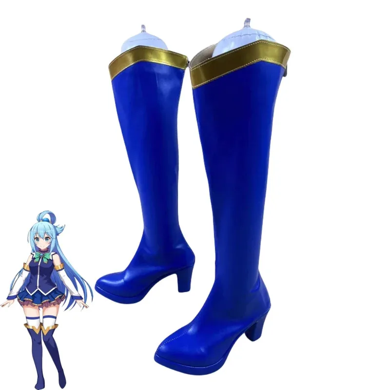 Aqua Shoes Cosplay Anime Kono Subarashii Sekai ni Shukufuku o! Zapatos Akua Botas de cuero PU para mujer