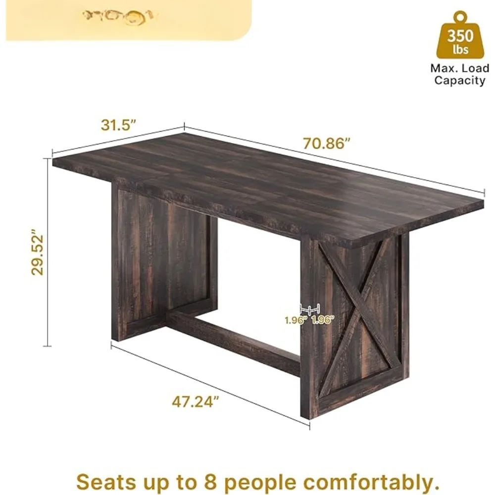 70.8" Large Farmhouse Dining Table for 6 to 8 People, Rustic Style Wood Dinner Table, Rectangular Dining Table for Dining Room