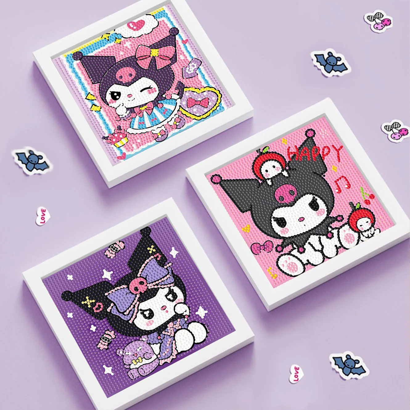 

Декоративная картина Keeppley&Sanrio Kawaii Kuromi с кристаллами и алмазной мозаикой в рамке, подарок для детей, сделанный вручную