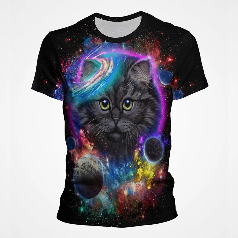 3D-Druck Bunte Lustige Katzen-Grafik T-Shirts für Männer Sommer Kurzarm Herren Tee Tops Mode Lässig Übergrößen Streetwear – Detail 14