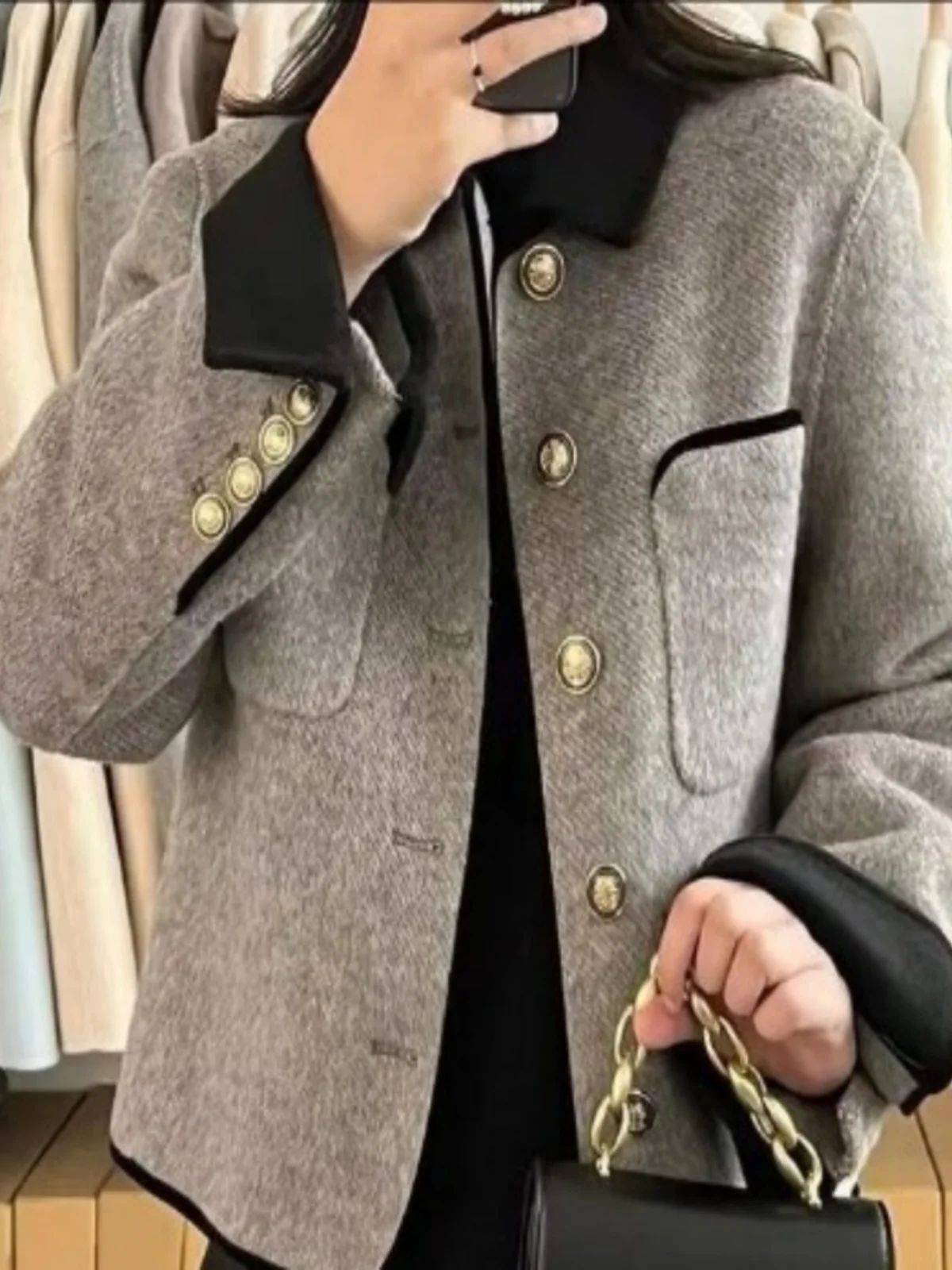 

Korean Sle ort Jaet Women's Autumn Winter New Faion Outerwear Loose Fit Long Sve Button Closure Color Blo Design