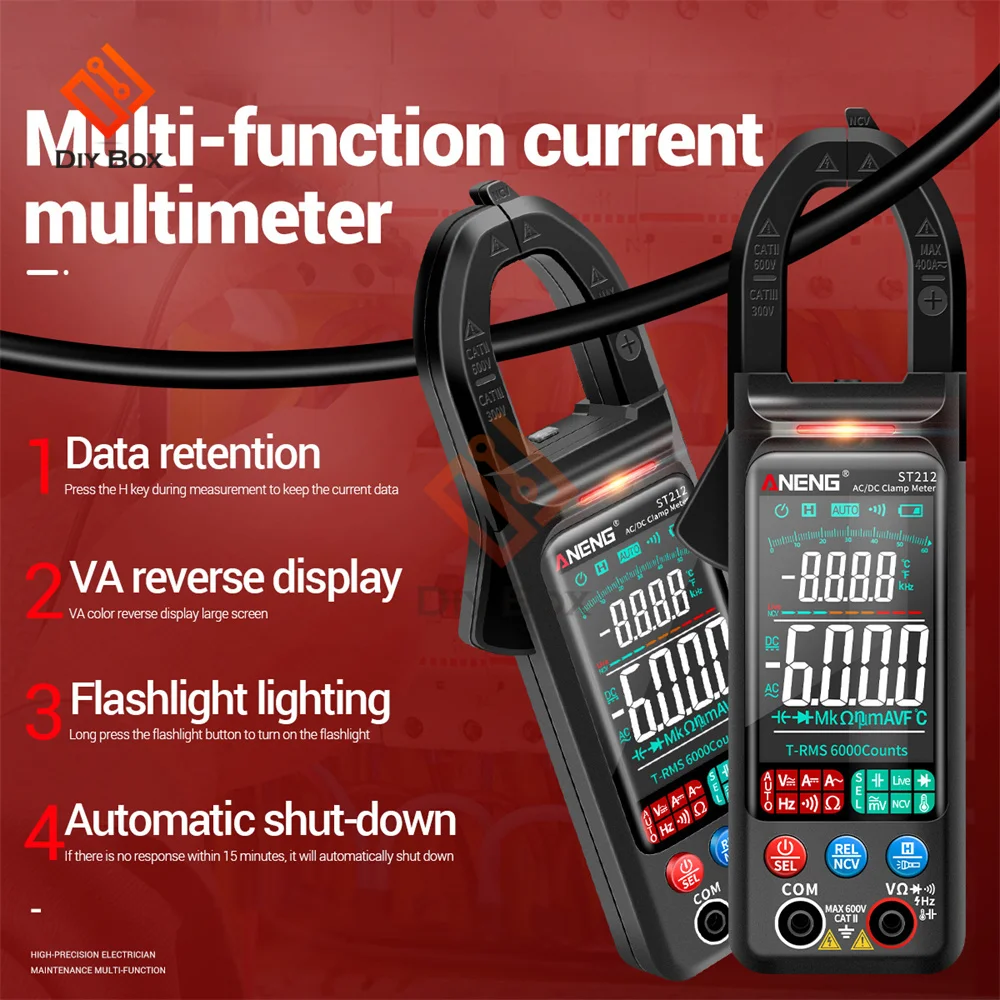 ST211 ST212 Digital Clamp Meter  NCV Ohm Test 6000 Counts Multimeter DC/AC Voltage Current Tester Car Amp Hz Big Color Screen