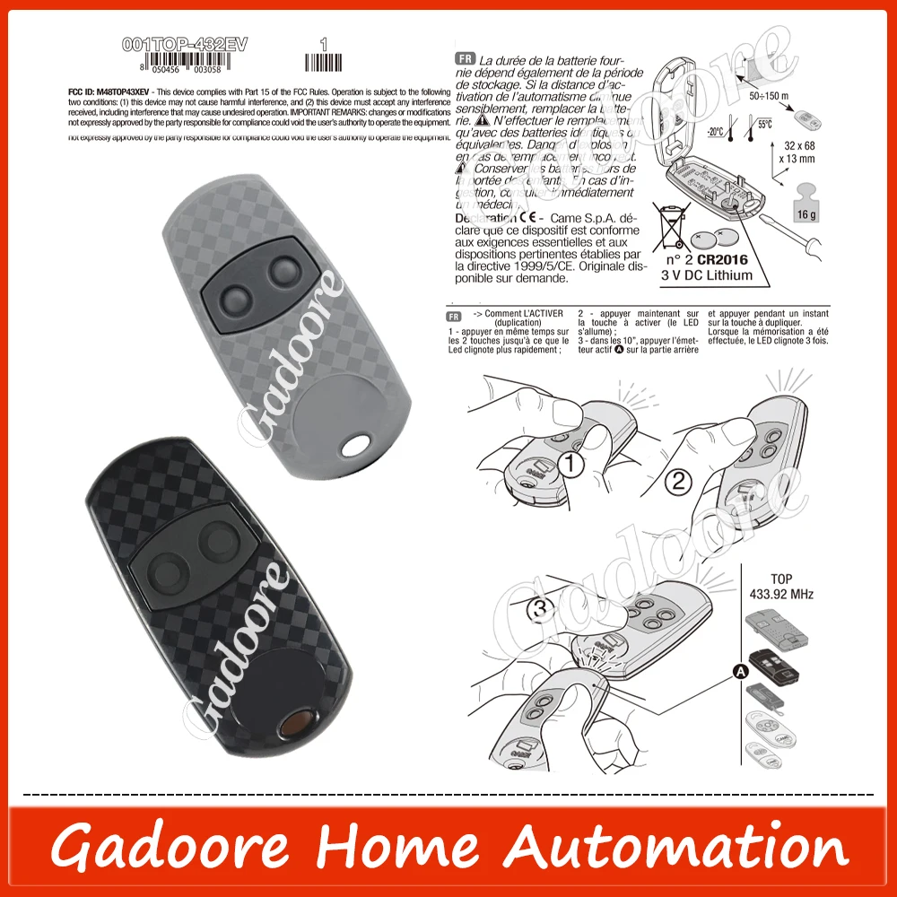 Gadoore TOP432 EV TOP432 EE TOP432 NA 433MHz Came TOP432 Remote Garage Door Remote Came TOP342 433Mhz