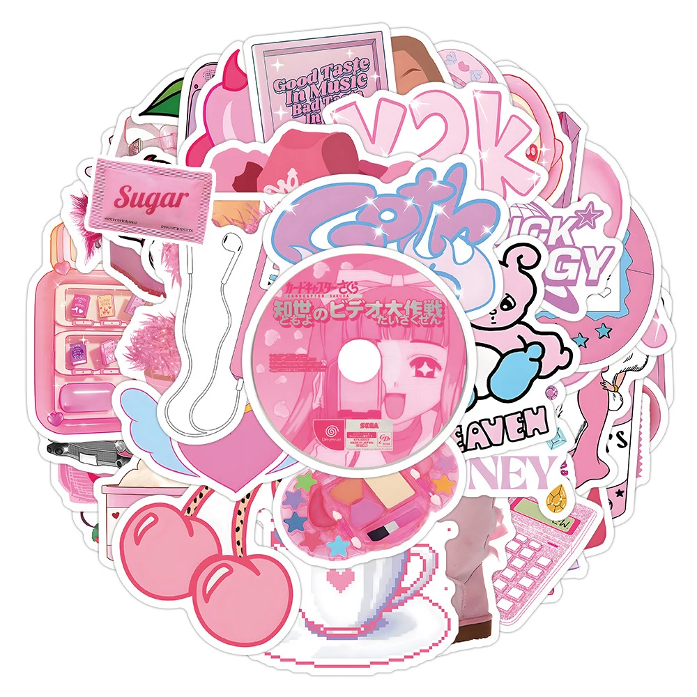 10/30/50pcs Y2K Series Pink Cartoon Stickers Girls Aesthetics Sticker Scrapbooking Suitcase Car Laptop Kawaii Decorative Decals