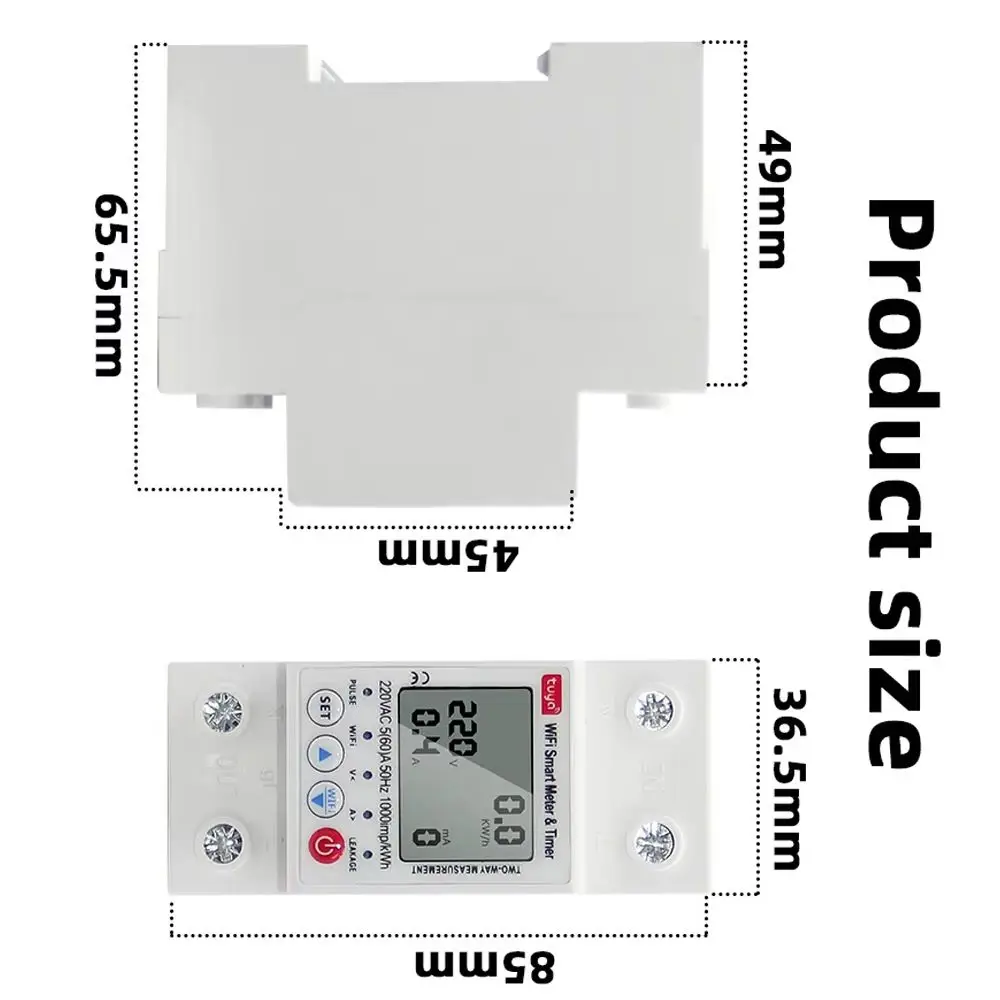 

Tuya Smart WiFi Circuit Breaker Switch 63A 2P Earth Leakage Overvoltage and Undervoltage Protector Energy Meter Power kWh Meter
