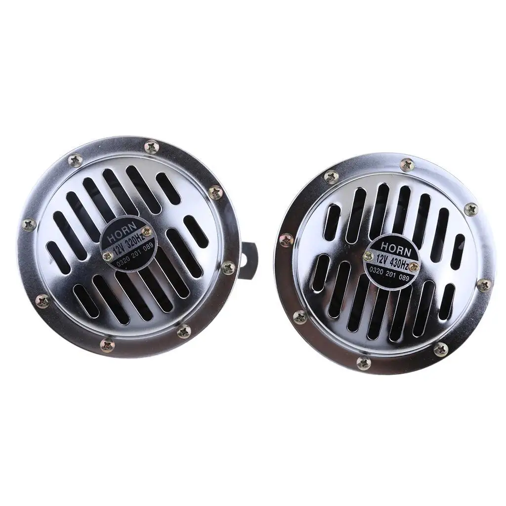 Two Super Horns Series Low 12V Steel Disc Horns w/Chrome Grill