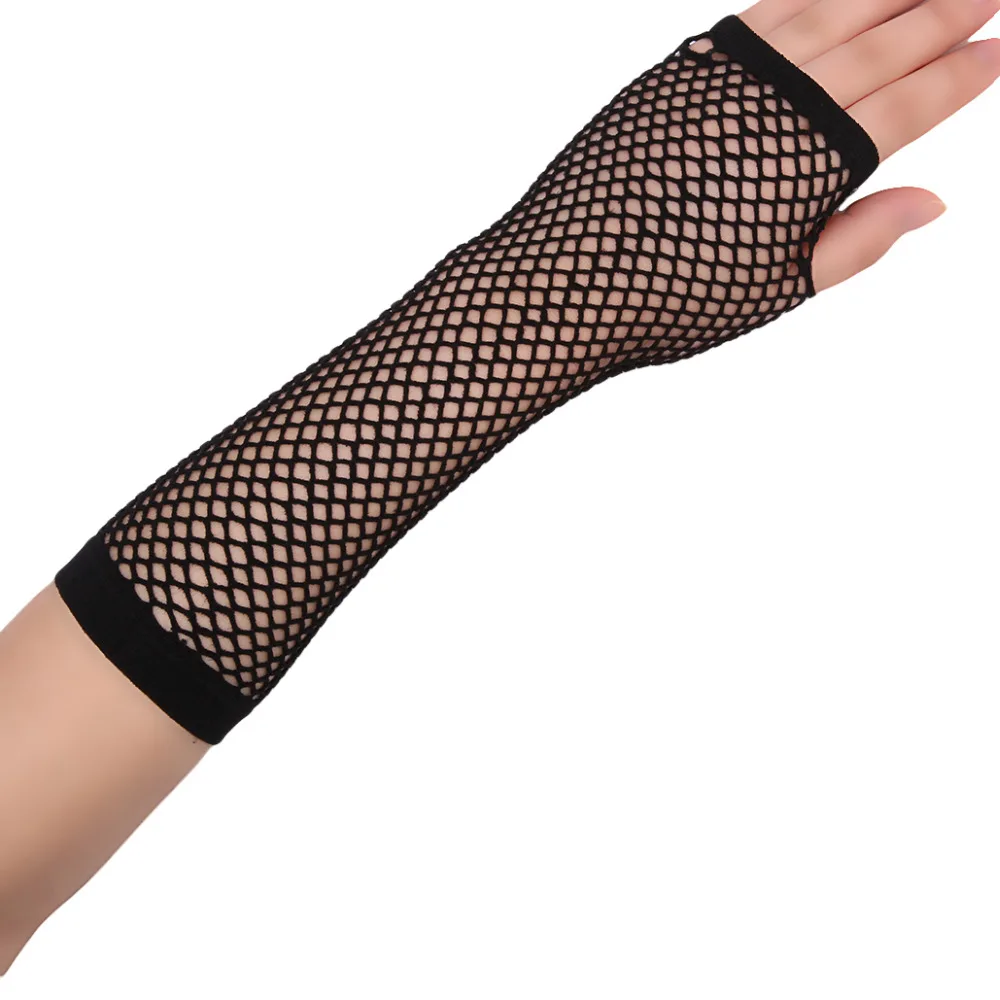 Stylish Long Black Fishnet Gloves Womens Fingerless Gloves Girls Dance Gothic Punk Rock Costume Fancy Gloves