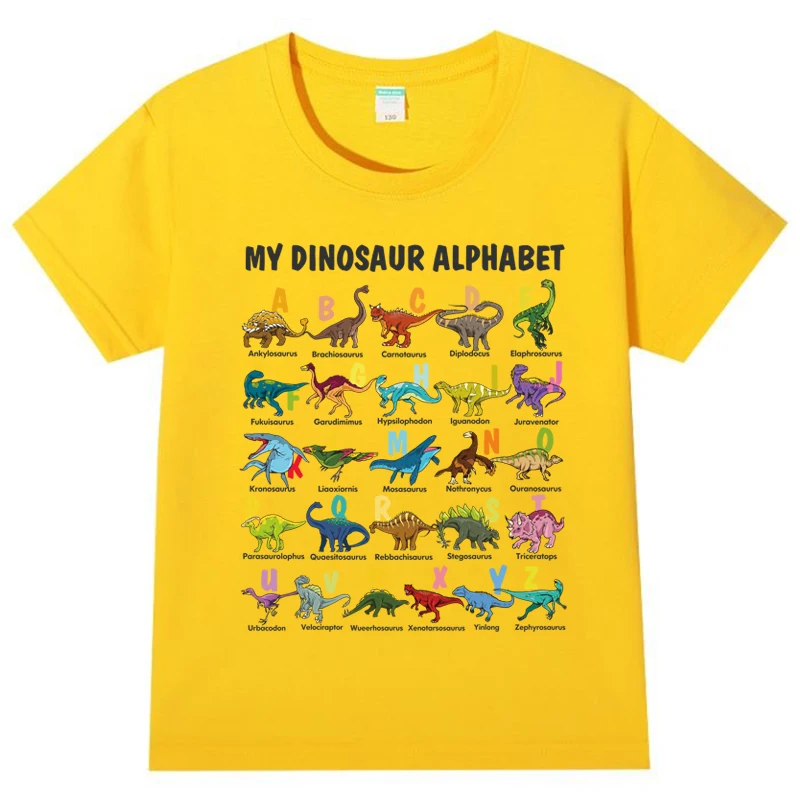 My Dinosaur Alphabet Baby Boys Girls Short Sleeve Tops Kids Tees Summer Clothing Loose Fashion Trendy Children's Cotton T-shirt