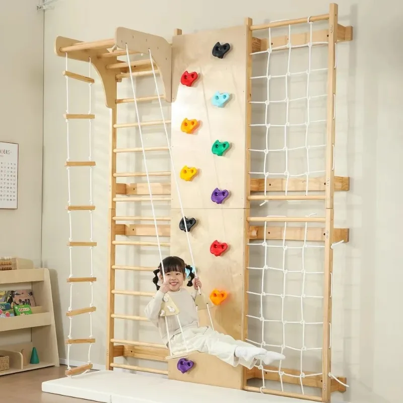 

【Popular】In Stock Indoor Montessori Playground Swedish Ladder Wall Gym Set With Rock Climbing And Pullup Bars
