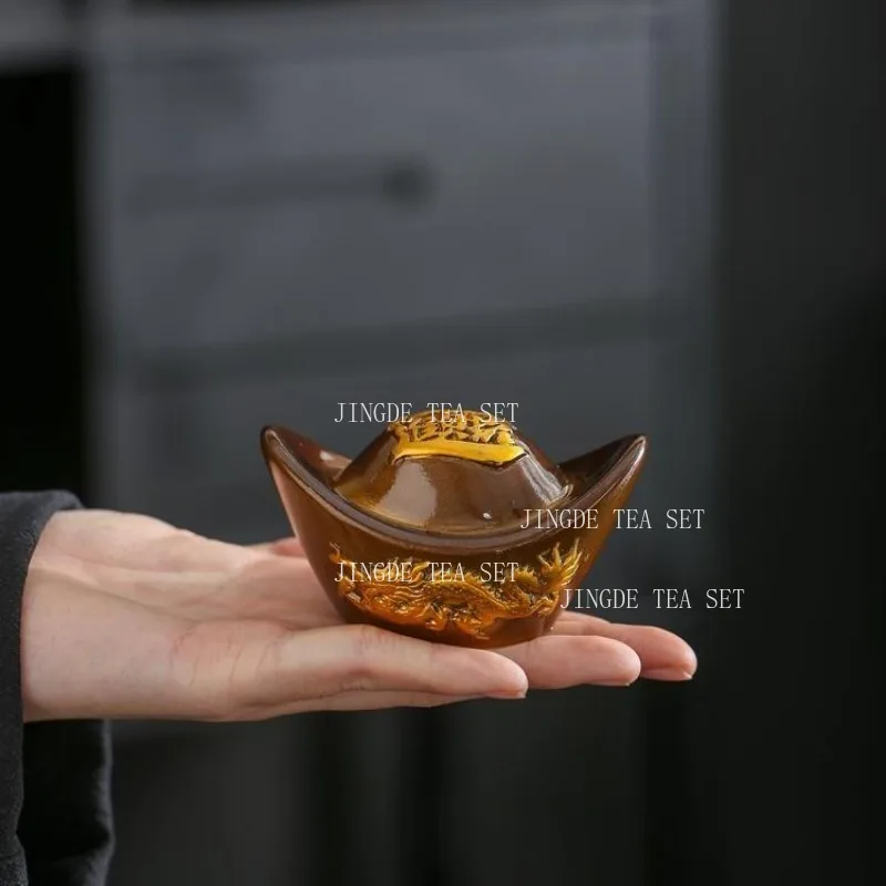 Heat Sensitive Color Changing Ingot Tea Pet Resin Dragon Pattern Yuanbao Figurine Ornament For Kung Fu Tea Tray Decoration