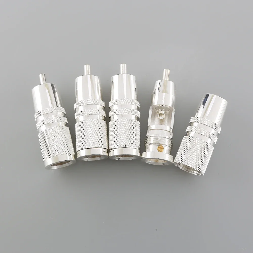 Sold by Lot Silver Plated Non-magnetic Pure Brass RCA Plug DIY Audio Cable Connector Creative