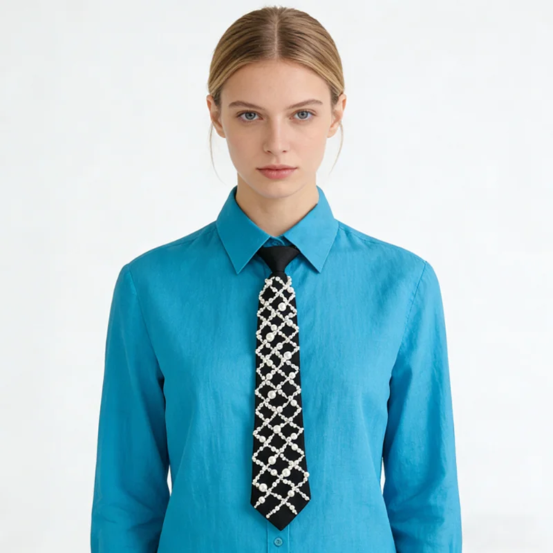 women-pearl-plaid-tie-shirts-pullover-detachable-collar-ties-diy-clothing-neck-ties-accessories