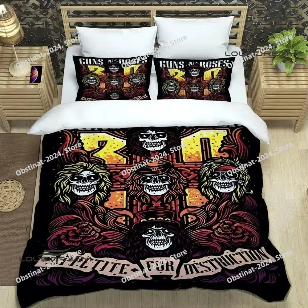 Guns n'roses band retro 3D Printing Comforter Bedding Set,Duvet Cover Bed Set Quilt Cover Pillowcase,King Queen Size Bedding Set