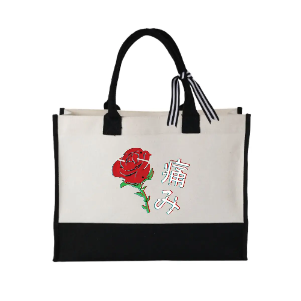 

Red Rose Art Graphic Fashionable Patchwork Canvas Gift Tote for Party Favors