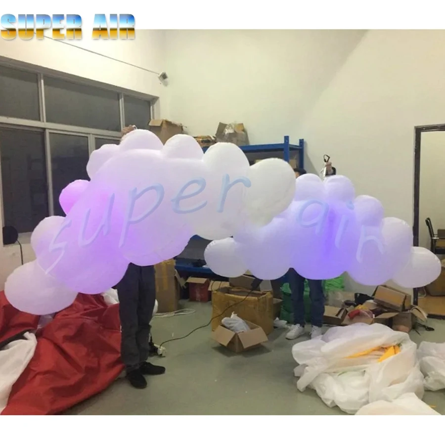 Customized design nice hanging decoration inflatable white cloud with led light for stage