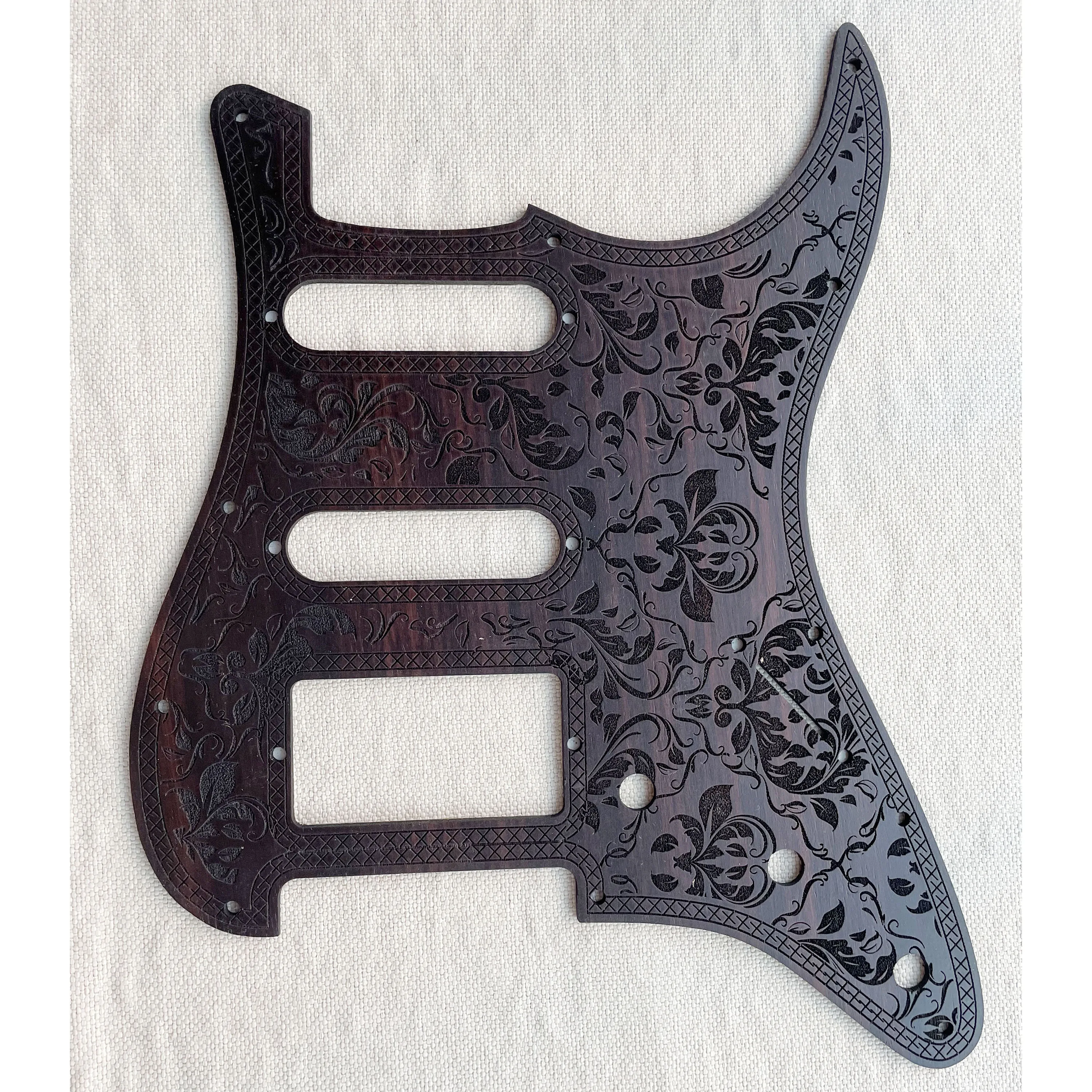 Solid Rosewood Carved Pattern Electric Guitar Plate, Scratch Pick Guard, SSH Pickguard Accessories, Free Ship