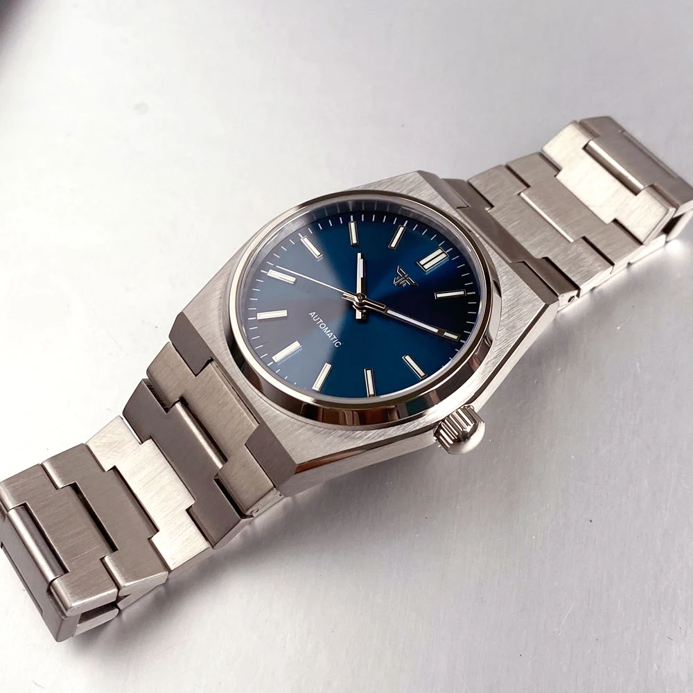 Tandorio 40mm Sapphire Crystal Automatic Men Mechanical Watch 100m Waterproof Japan NH35 Movement Watch Black Blue Silver Dial view 5