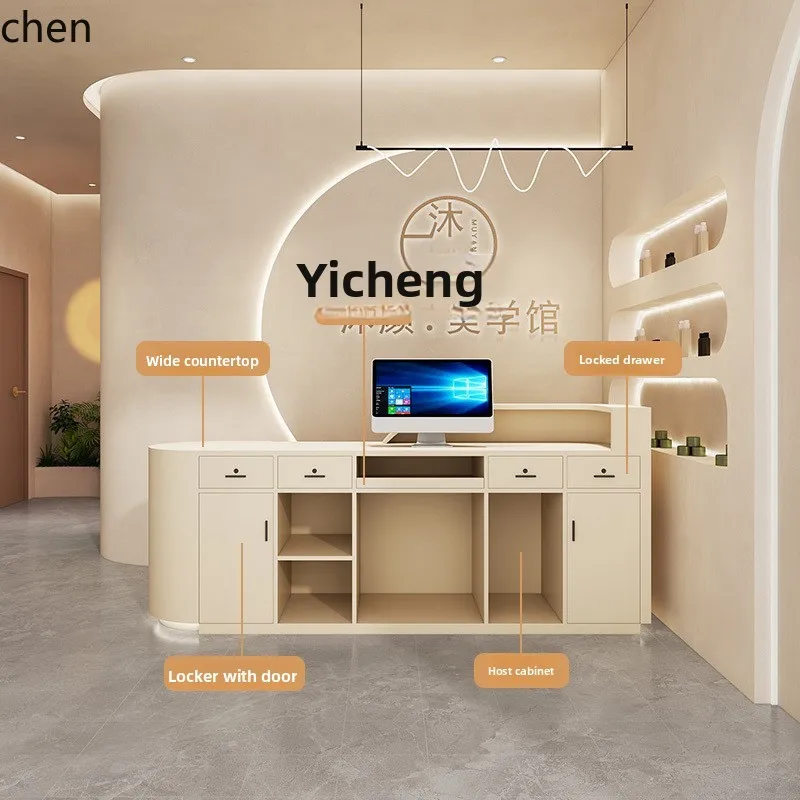 HXL Cream Style Clothing Store Cashier Counter Curved Small Beauty Salon Reception Desk Simple