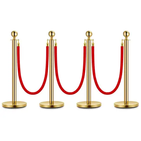 Elegant Gold Stanchion Posts with Luxurious Red Velvet Ropes VIP Queue Poles for Red Carpet Events Weddings and Premieres