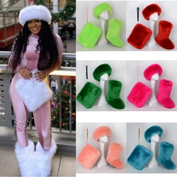 Women's Winter High-end Imitation Fox Fur Snow Boots Velvet Women's Shoes Fashion Warm Padded Cotton Boots Warm Headband Handbag