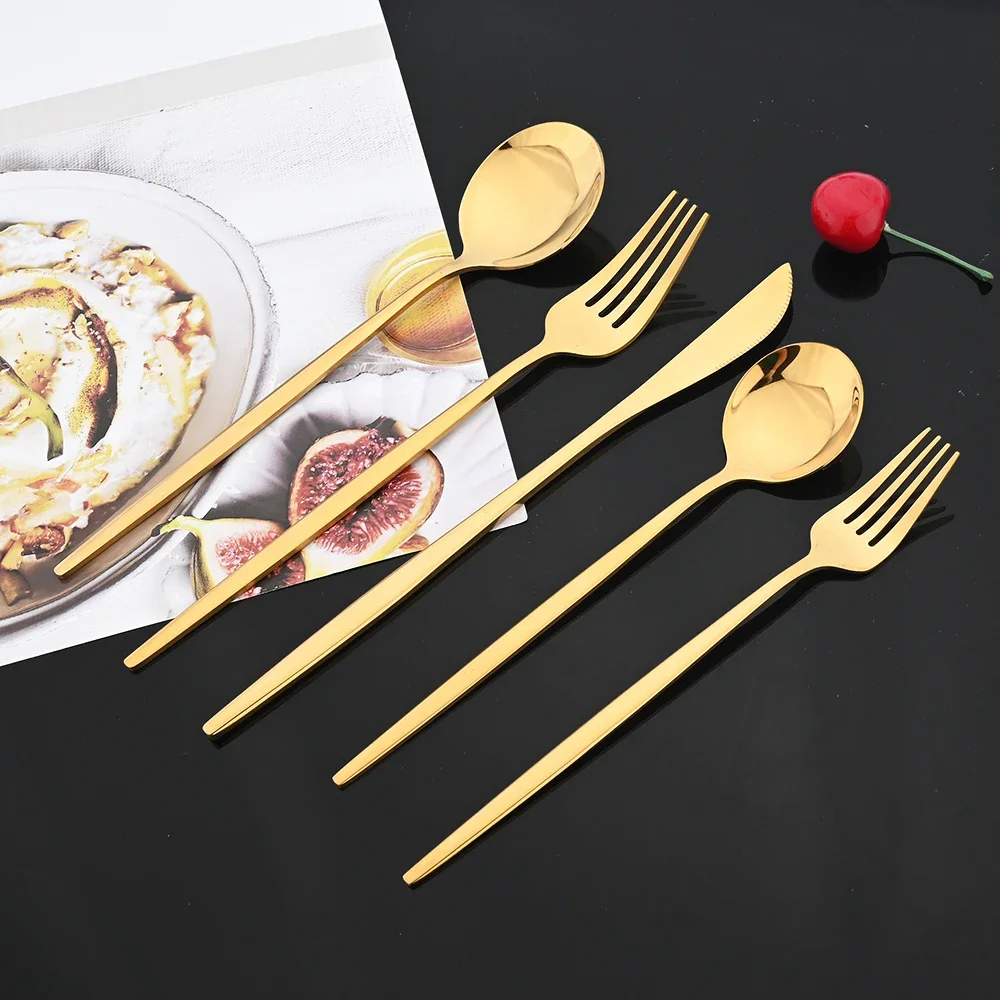 Black Cutlery Set Stainless Steel Cutlery Dessert Spoon Fork Knife Tableware Dinnerware Set 20Pcs Dishwasher Safe Eco Friendly