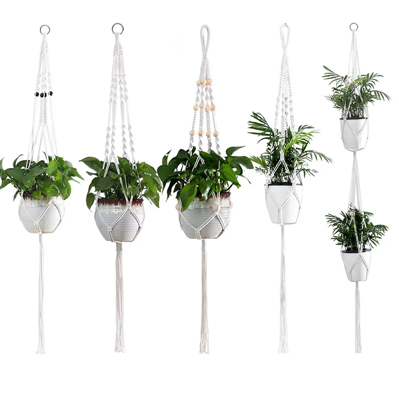 1Pcs Macrame Plant Hanging Basket Cotton Rope Hanger Flower Pot Handmade Macrame Pot Pocket Wall Boho Courtyard Home Decor