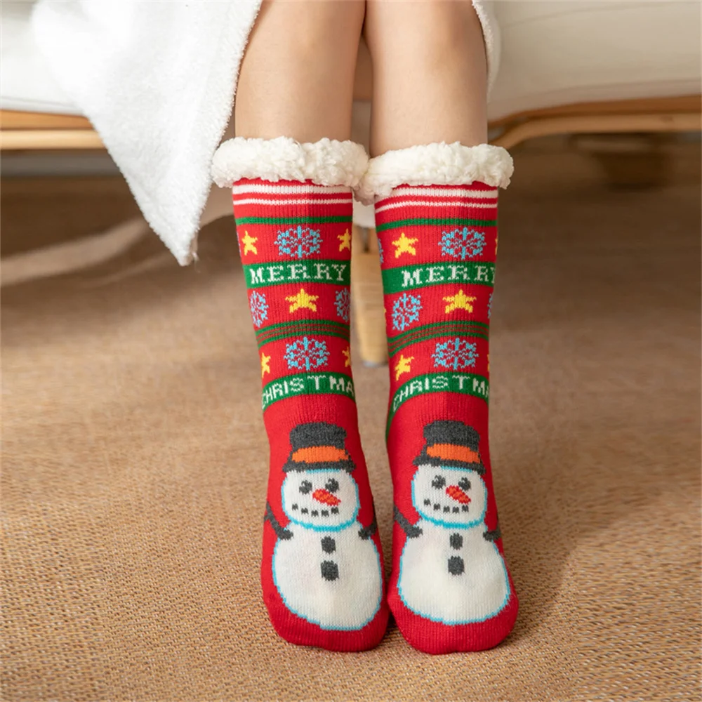 Natal meias fuzzy grip womens floor sock macio sapatos femininos casa interior presentes de natal silicone não deslizamento piso chinelo meia