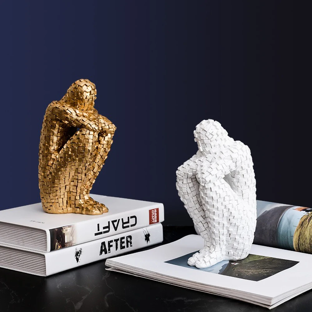 Sculpture de figurine minimaliste en résine, statue contemplative pour câliner les genoux, décor artistique abstrait de forme humaine pour étagère spatiale de méditation