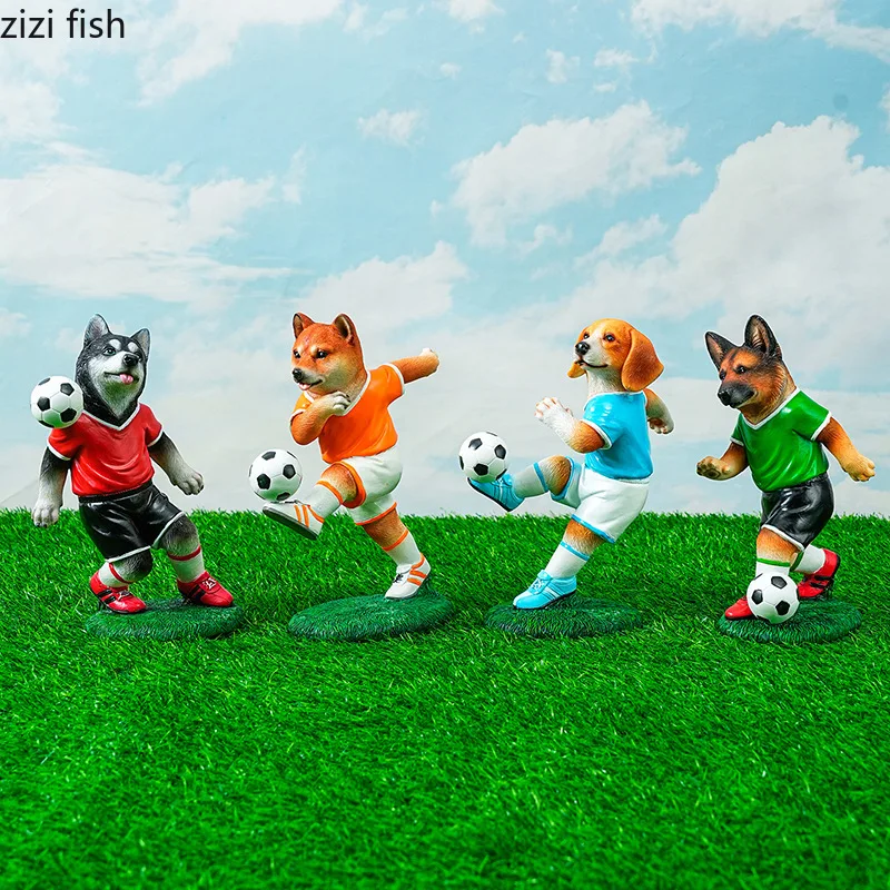 Creative Football Dog Ornament Desktop Resin Crafts Animal Statue Sculpture Figurines Bookcase Decor Home Decoration Ornament