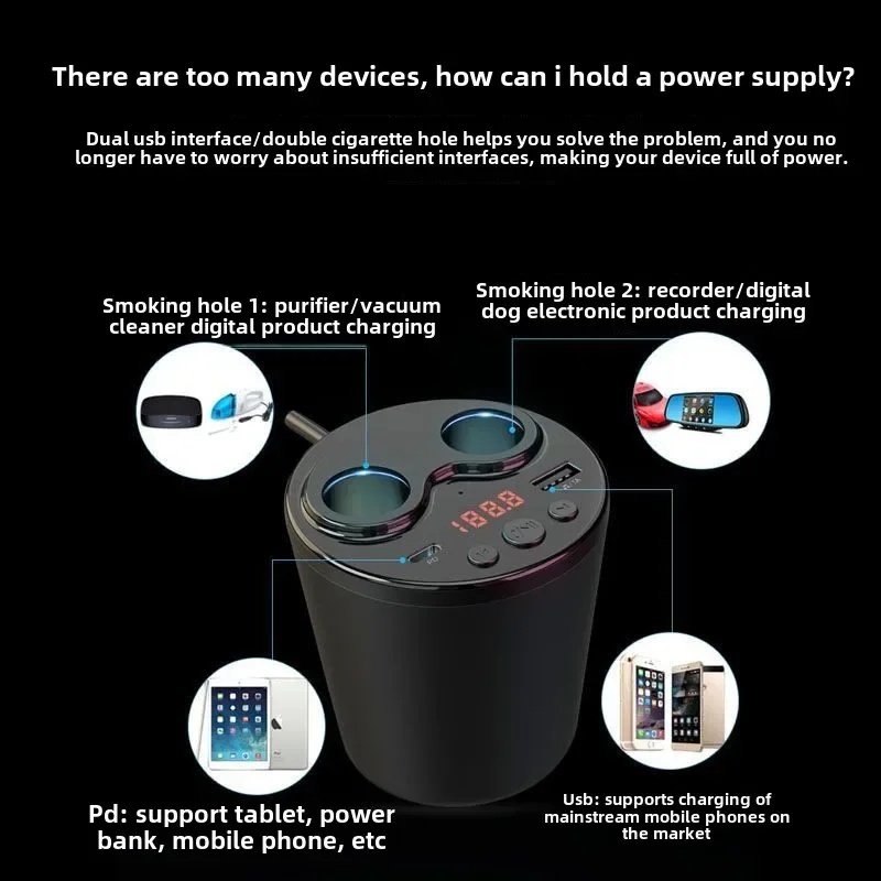 Durable With Remote Control Car Mp3 Player with Bluetooth Cup Car Charger PD Fast Charging
