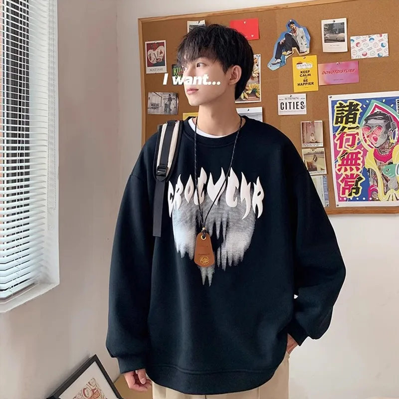 Felpa con cappuccio in peluche hiphop americano da uomo autunno inverno nuovo cotone oversize caldo maniche lunghe felpa pullover Y2K Top abbigliamento da uomo