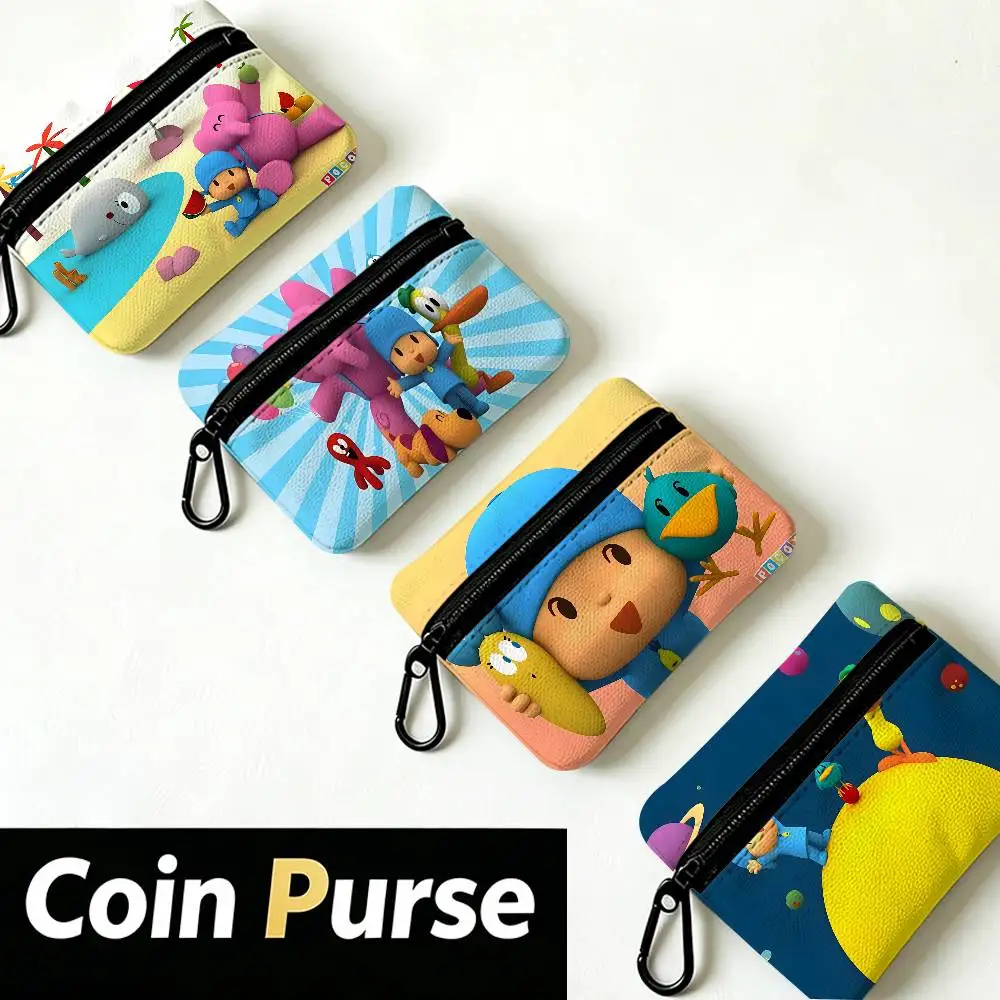 P-Pocoyo Innocent-Cheerful Portable Oxford Cloth Coin Purse Alloy Carabiner Hook Small Zipper Pouch For Backpack Belt Daily