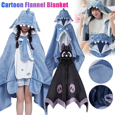 Shark Blanket Adult Cartoon Sleeping Bag Pajama Hooded Warm Flannel Funny Homewear Shark Onesie Sleeping Bag Winter Warm Blanket