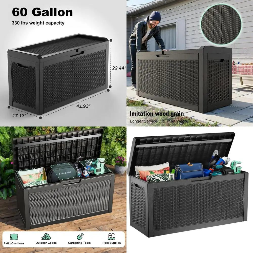 

60 Gallon Resin Deck Box with Lockable Lid for Outdoor Storage - Ideal for Patio, Pool, and Garden