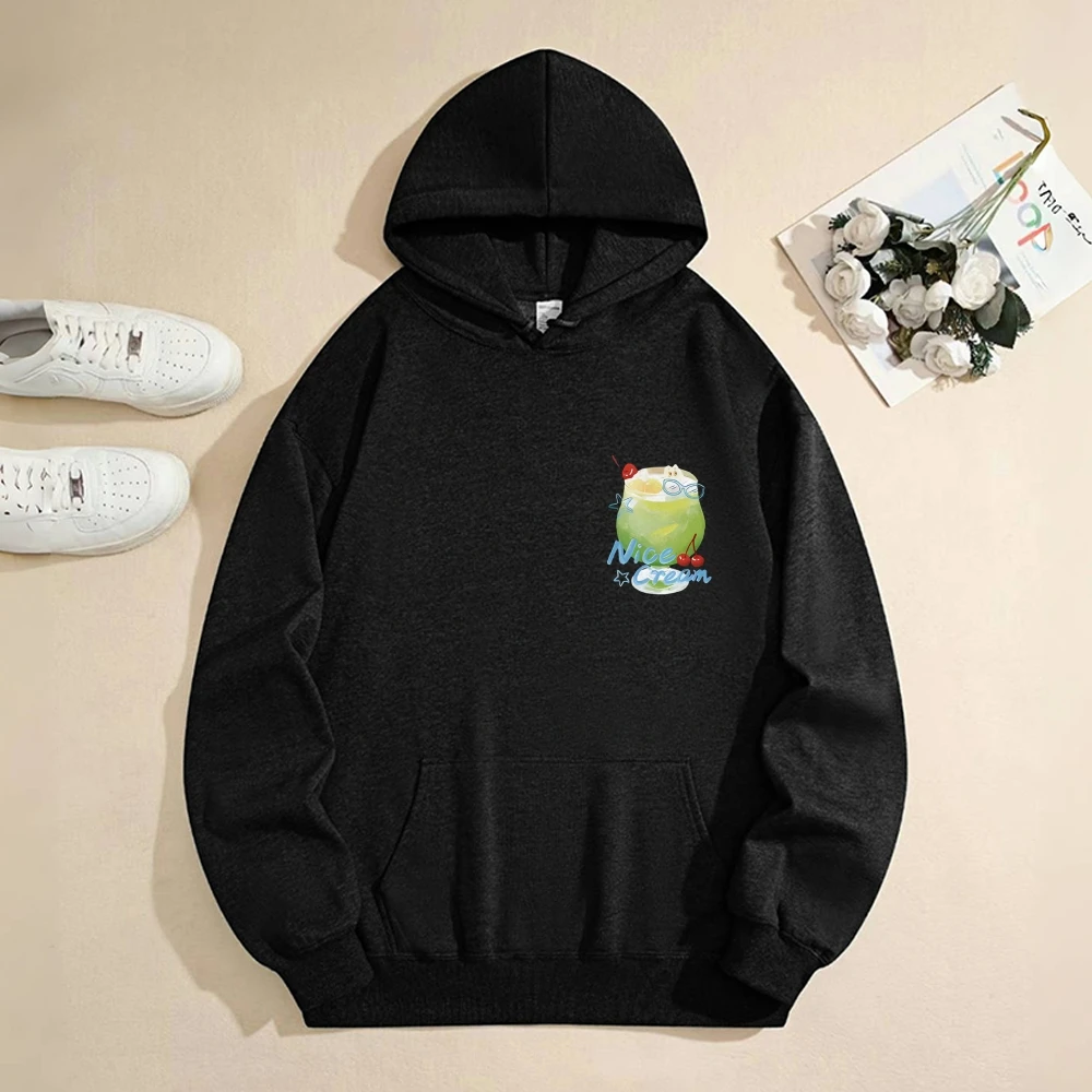 Bluza z kapturem z kokosem, uroczy wzór kokosowego napoju, luźna, codzienna, z długim rękawem, urocza, stylowa, zabawna, odświeżająca, wygodna, ciepła góra.