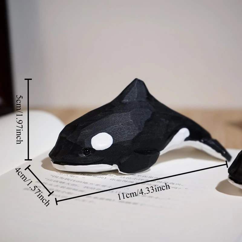 1PC Orca Calf Hand Carved Wood Sculpture Decor Adorable Marine Creature Figurine Soothing Workspace Desk Miniatures Unique Gift