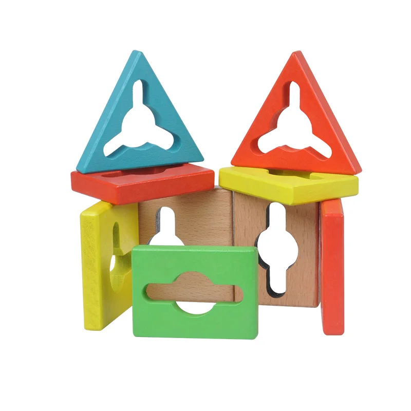 Jouets en bois pour enfants, tour éducative Montessori, blocs de construction, 5 pilier, couleurs assorties, blocs en bois, cadeaux pour enfants