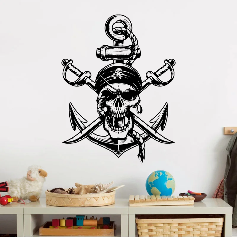 Pirate Symbols Skull Rope Anchor Sea Style Wall Sticker Vinyl Nautical Home Decor for Children's Room