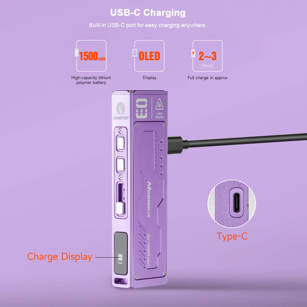 EDC LED LEP Flashlight Magnetic Tail Outdoor Camping Lantern Multi-function RGB/UV Light USB C Rechargeable Lamp Moonbox 3.0