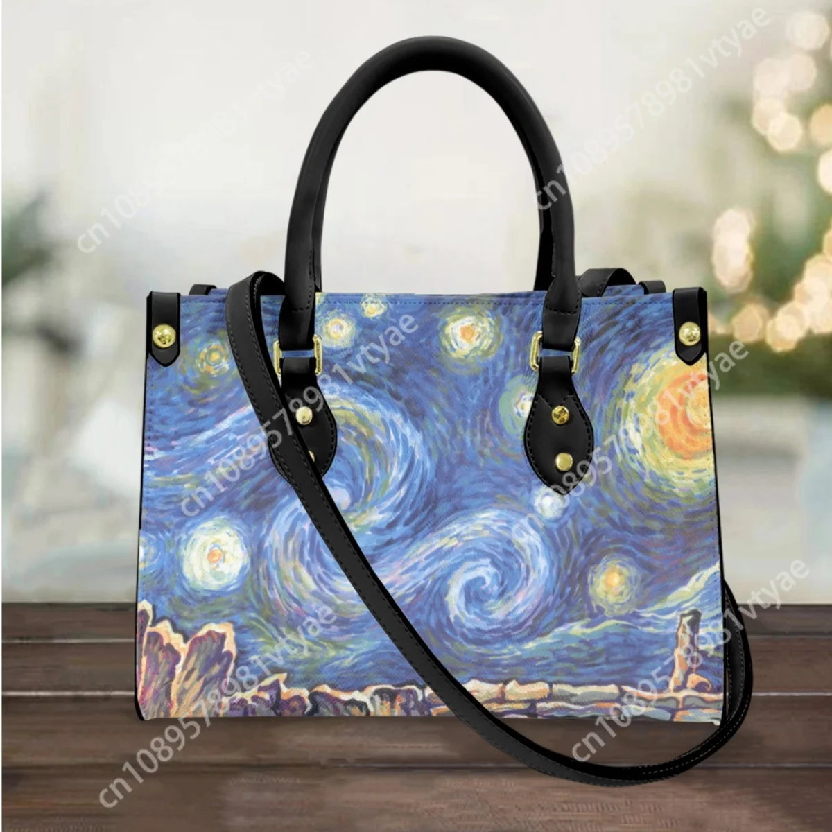 Mother's Day Gift Van Gogh Starry Night Design Fashion Messenger Bag Women Vintage Top Handle Leather Casual Shoulder Bag 2023