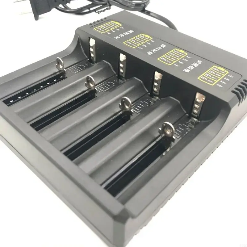 4-Slot Battery Charging Dock Adapter AC100-240V Input with LED Inidication Light For 4.2V 18650/26650/21700/14500/16340