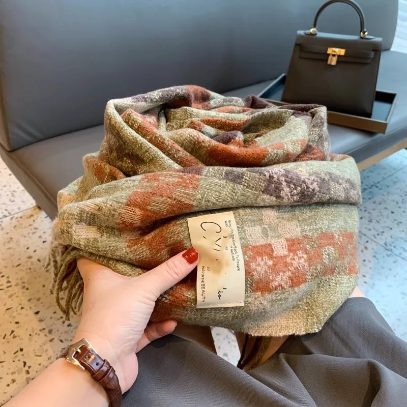 cansay-kaer-women's-double-sided-camere-scarf-autumn-winter-versatile-patchwork-color-knitted-plaid-scarf-and-awl