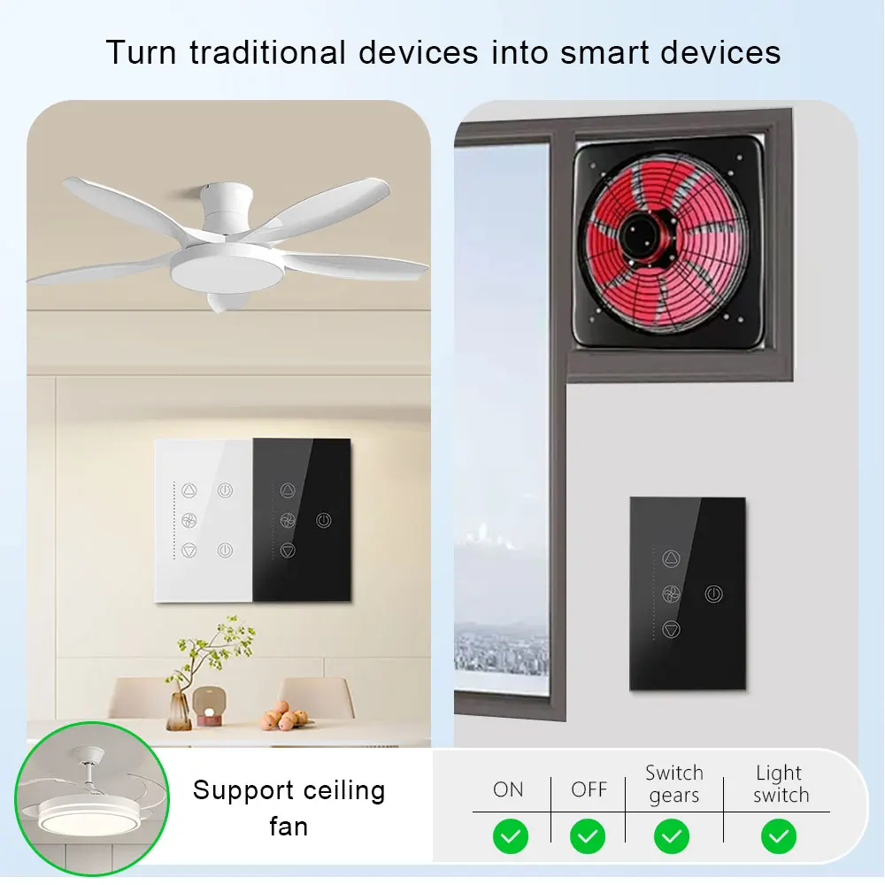 2IN1 Smart WiFi+BLE Ceiling Fan Light Switch Touch Control/ US Standard/Work with Alexa/Google Home/Timer Schedule Remote C