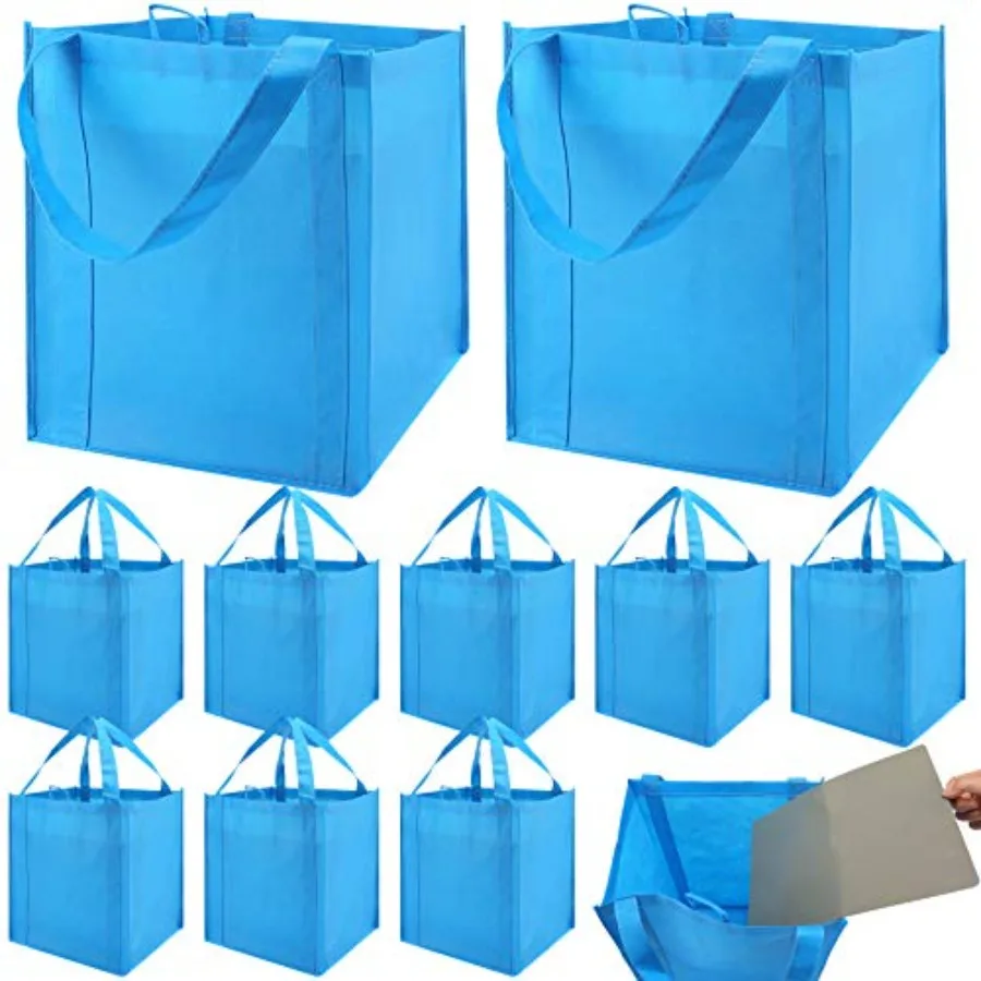 

Set of 10 Reusable Grocery Bags Heavy Duty Shopping Bags Large Grocery Totes with Reinforced Bottom Super Sturdy Handles Washab