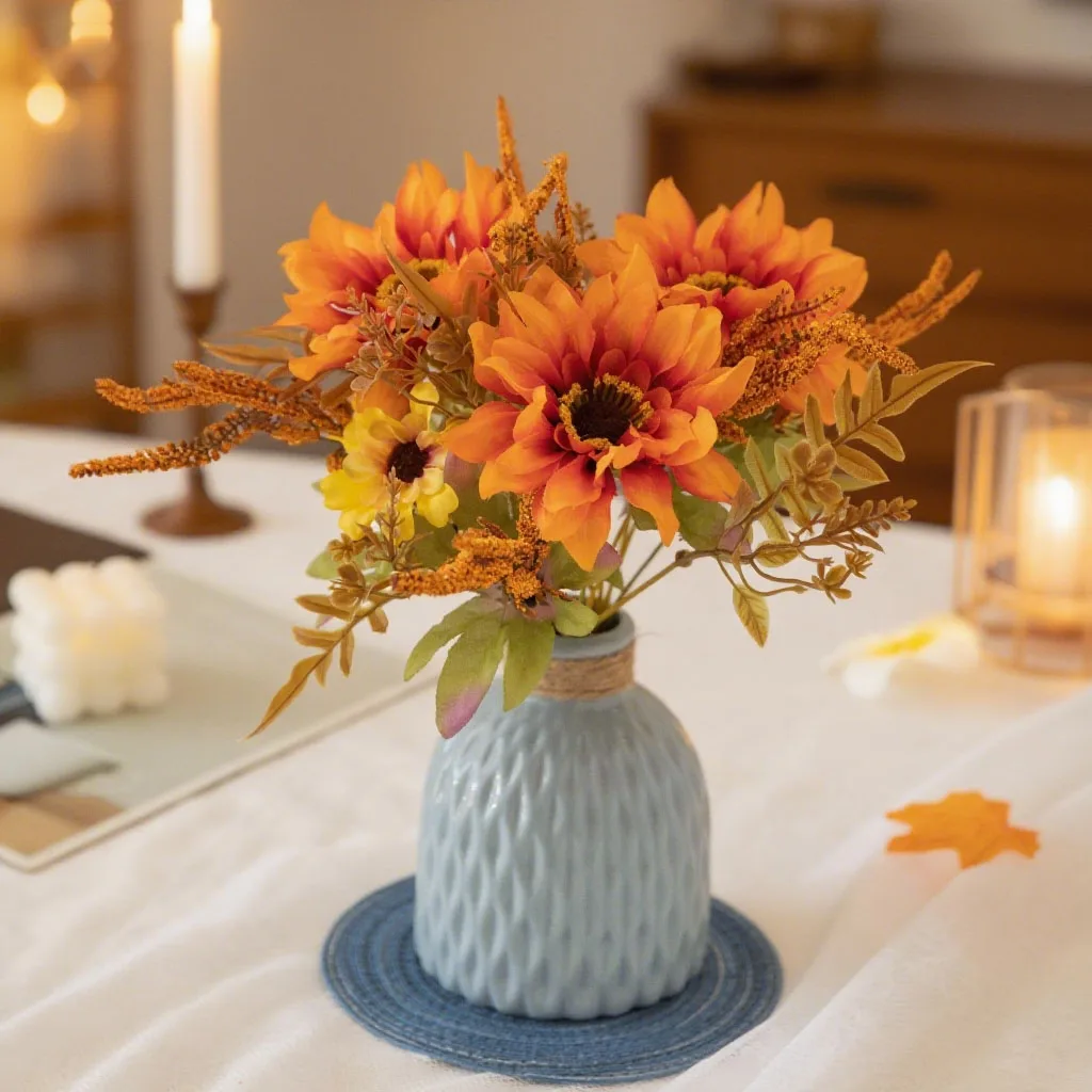 Ramo de flores artificiales Dalia de otoño, decoración de otoño para el hogar, centros de mesa, boda y mesa, ramo de otoño vívido para decoración del hogar
